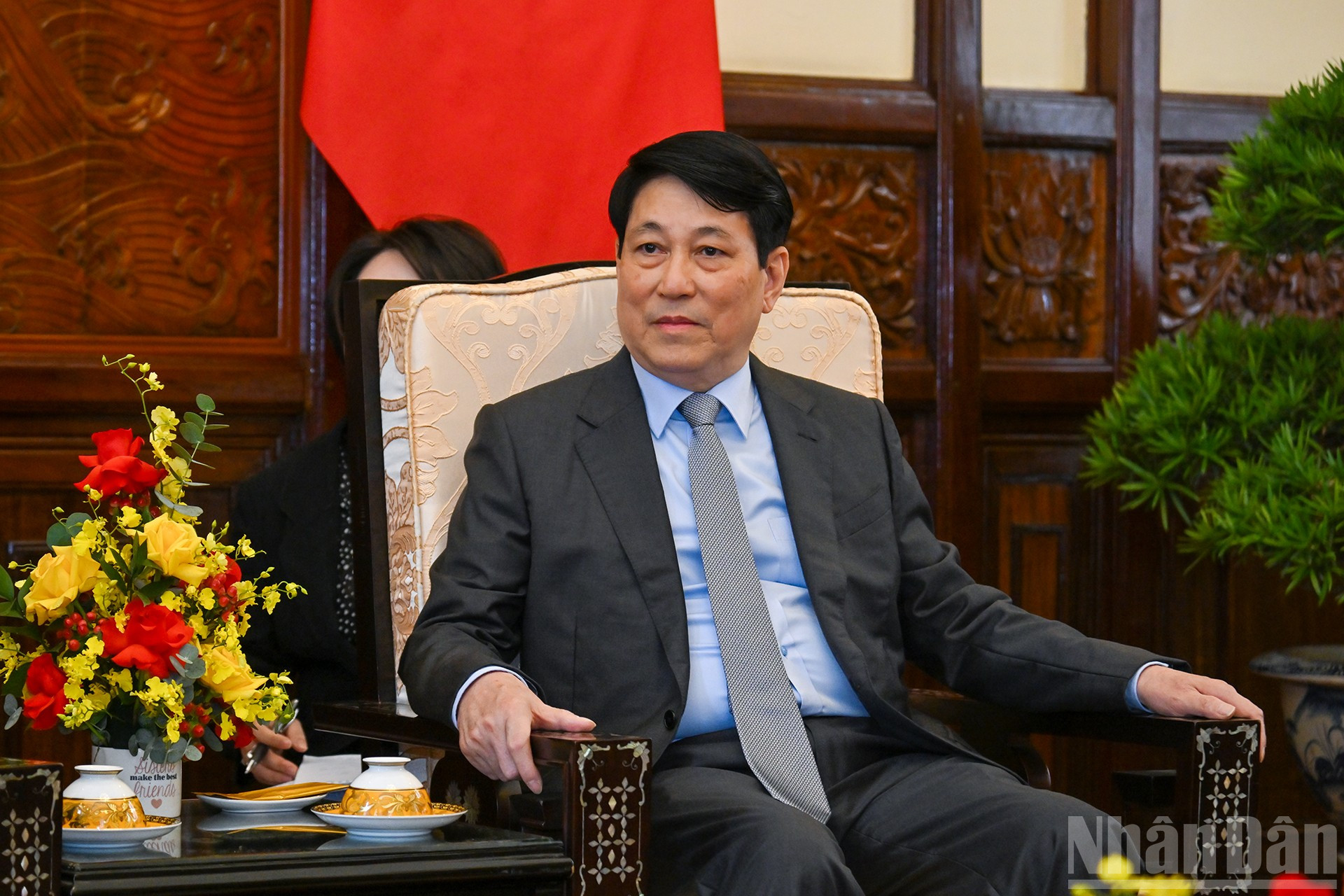 Chủ tịch nước Lương Cường phát biểu tại buổi tiếp. ndo_br_5.jpg