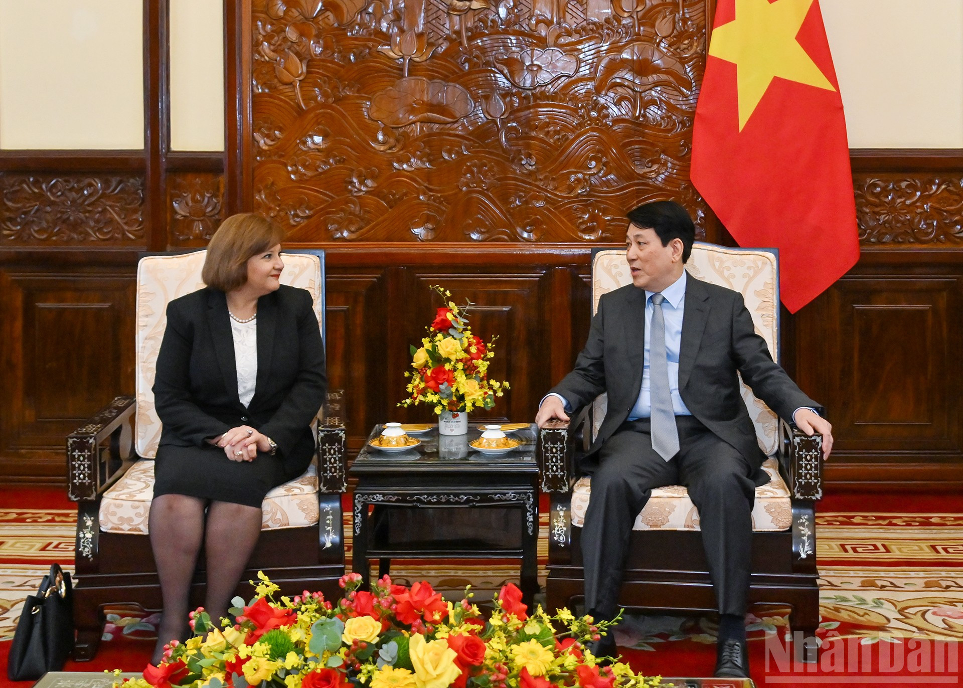Chủ tịch nước Lương Cường tiếp Đại sứ A-rập Ai Cập tại Việt Nam Amal Abdel Kader Elmorsi Salama. ndo_br_4.jpg
