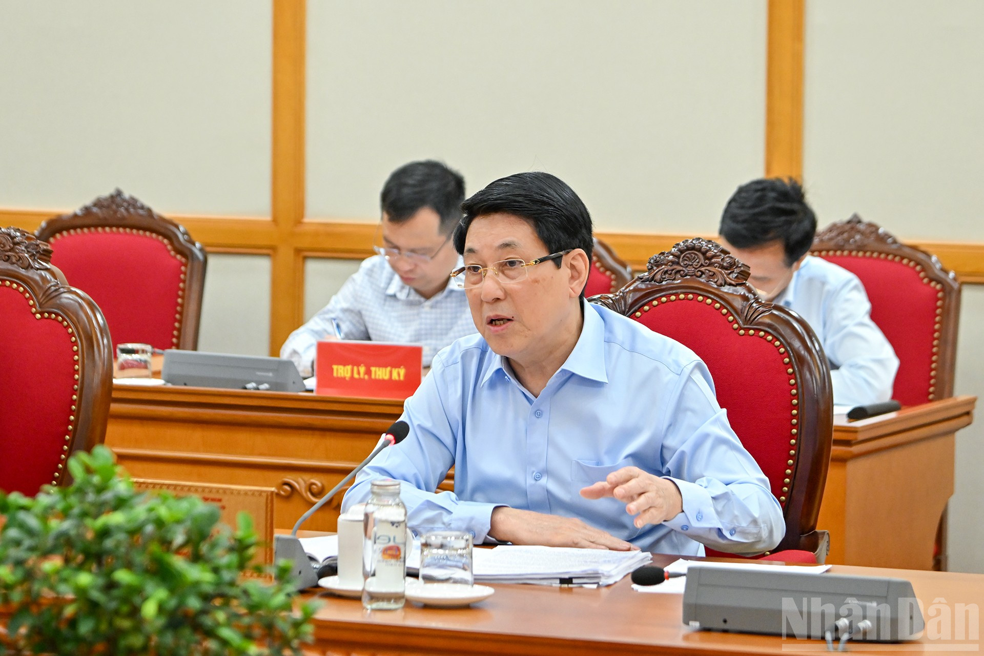 Chủ tịch nước Lương Cường phát biểu ý kiến chỉ đạo tại buổi làm việc với Ban Thường vụ Tỉnh ủy Cao Bằng. ndo_br_6.jpg