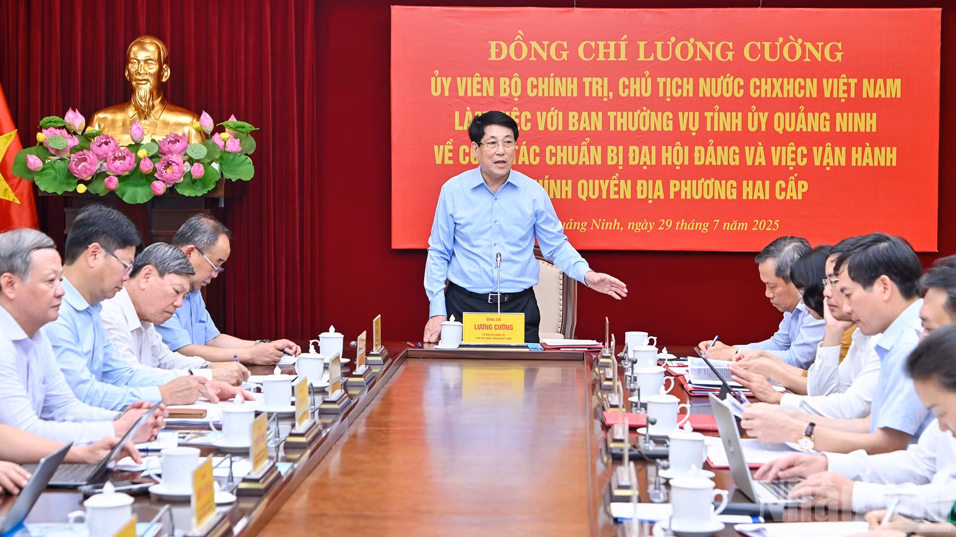 Chủ tịch nước Lương Cường phát biểu ý kiến chỉ đạo tại buổi làm việc.