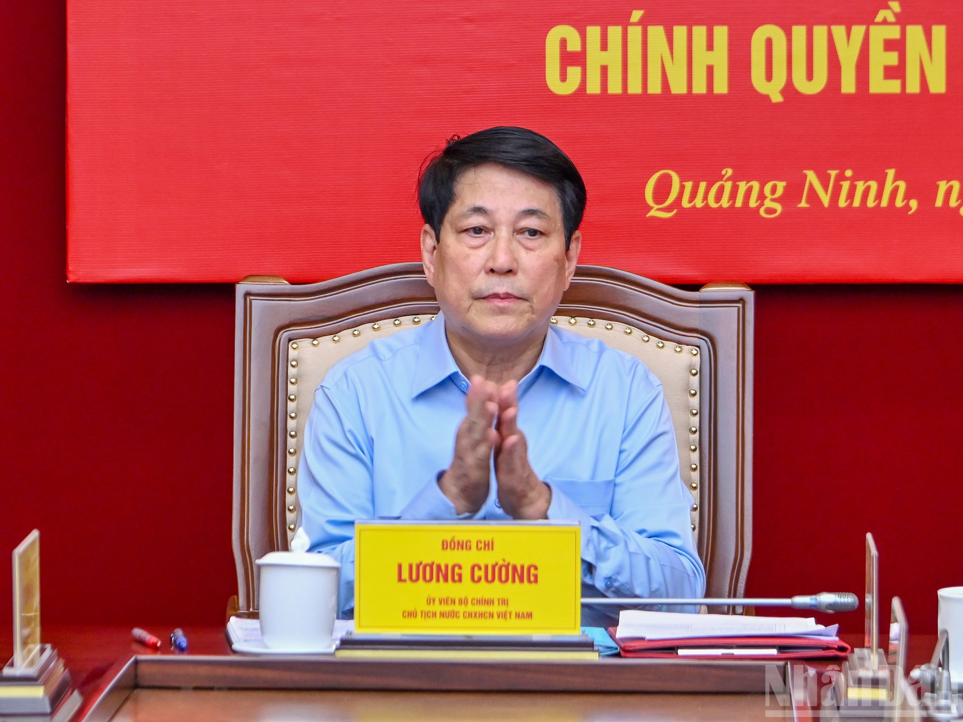 Chủ tịch nước Lương Cường chủ trì buổi làm việc với Tỉnh ủy Quảng Ninh. ndo_br_3-2157.jpg