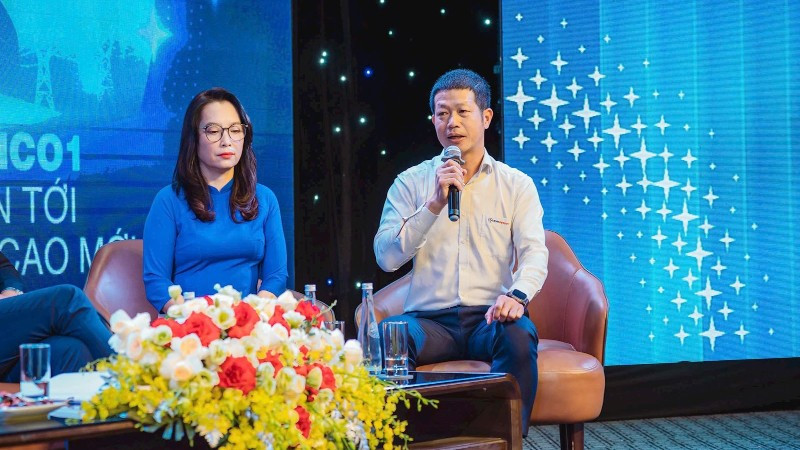 Anh Nguyễn Viết Tài, Phó Giám đốc Kỹ thuật Công ty Thủy điện Đại Ninh chia sẻ kinh nghiệm tại Hội nghị “Đổi mới sáng tạo và phát triển nguồn nhân lực trong hành trình Văn hóa EVNGENCO1”.