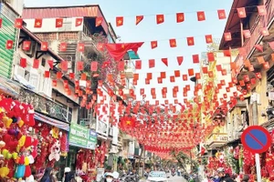 Trang trí cờ hoa trên nhiều con phố chào mừng Đại hội XIV. 