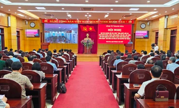 Quang cảnh buổi học tập tại điểm cầu Tỉnh ủy Thanh Hóa.