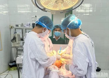 Kíp phẫu thuật Bệnh viện đa khoa Nam Tiền Hải lần đầu thay khớp háng thành công cho bệnh nhân cao tuổi.