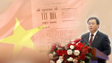 Đồng chí Nguyễn Xuân Thắng phát biểu tại Hội thảo khoa học cấp quốc gia "80 năm Đề cương về văn hóa Việt Nam: Khởi nguồn và động lực phát triển", ngày 27/2. (Ảnh: Nam Nguyễn)