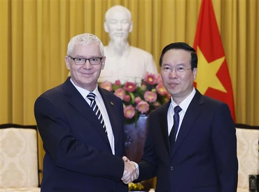 Chủ tịch nước Võ Văn Thưởng tiếp Viện trưởng Viện Kiểm sát tối cao Hungary Péter Polt. (Ảnh: TTXVN)