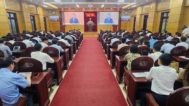 Quang cảnh hội nghị tại điểm cầu Tỉnh ủy Thanh Hóa.