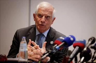 Đại diện cấp cao về chính sách an ninh và đối ngoại của Liên minh châu Âu (EU) Josep Borrell phát biểu tại cuộc họp báo ở Brussels, Bỉ ngày 26/5/2024. Ảnh: AFP/TTXVN