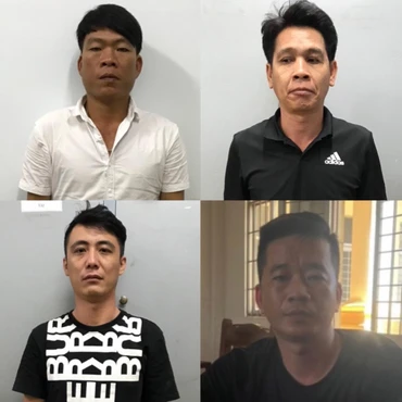 Các đối tượng bị bắt chiều ngày 29-10 gồm Võ Văn Lương (tức Hai Lượng, áo trắng), Nguyễn Quốc Vinh, Bùi Đức Ngọc và Nguyễn Văn Thái (tức Thái “Bus”). (Ảnh: Trang Thông tin Công an tỉnh Kiên Giang)