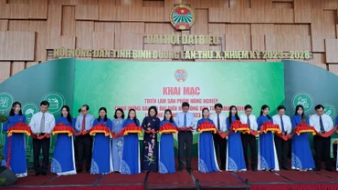 Các đại biểu thực hiện nghi thức khai mạc triển lãm.