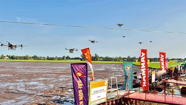  Nông dân tỉnh Hậu Giang đưa nhiều phương tiện cơ giới hiện đại vào các khâu trong quá trình sản xuất lúa.