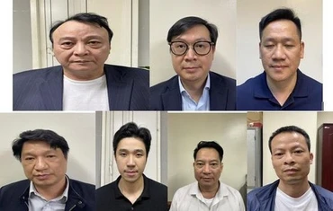 Đỗ Anh Dũng cùng các bị can trong vụ án. 