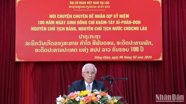 Đồng chí Khamphan Pheuyavong, Bí thư Trung ương Đảng, Trưởng Ban Tuyên huấn Trung ương Đảng Nhân dân Cách mạng Lào. Ảnh: Hải Tiến