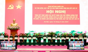 Thượng tướng Võ Minh Lương trao Bằng khen tặng các tập thể, vì đã có thành tích xuất sắc trong chỉ đạo, triển khai thực hiện các chế độ, chính sách và công tác bảo đảm làm nhiệp vụ tìm kiếm, quy tập hài cốt liệt sĩ.