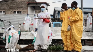 Nhân viên y tế chuyển các thi thể được tìm thấy tại Goma, CHDC Congo. (Ảnh: THX/TTXVN)