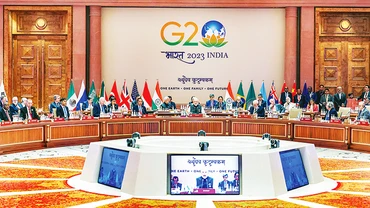 Một phiên làm việc của các nhà lãnh đạo G20 trong khuôn khổ Hội nghị New Delhi. Ảnh: GETTY IMAGES