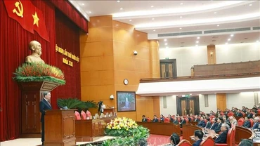 Tổng Bí thư Tô Lâm phát biểu bế mạc Hội nghị lần thứ 11 Ban Chấp hành Trung ương Đảng khóa XIII. Ảnh: Thống Nhất/TTXVN 