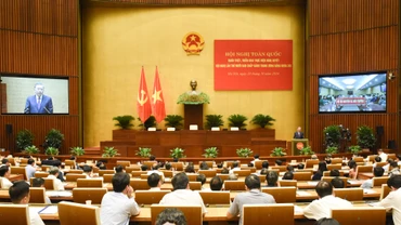 Quang cảnh hội nghị toàn quốc quán triệt, triển khai thực hiện Nghị quyết Hội nghị lần thứ 10, Ban Chấp hành Trung ương Đảng khóa XIII.