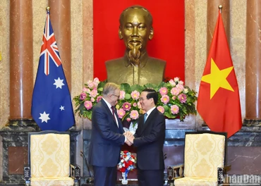 Chủ tịch nước Võ Văn Thưởng và Thủ tướng Australia Anthony Albanese tại buổi tiếp.