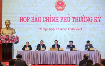 Toàn cảnh họp báo Chính phủ thường kỳ. (Ảnh: VGP)