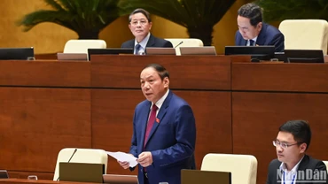 Bộ trưởng Văn hóa, Thể thao và Du lịch Nguyễn Văn Hùng trả lời chất vấn của các đại biểu. (ẢNH: DUY LINH) 