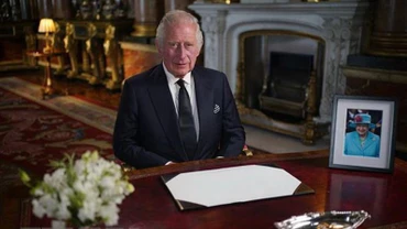 Nhà Vua Anh Charles III trong bài phát biểu đầu tiên được truyền hình trên cả nước và trong khối Thịnh vượng chung, tại London, ngày 9/9/2022. (Ảnh: AFP/TTXVN)