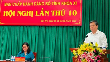 Bí thư Tỉnh ủy Bến Tre Lê Đức Thọ phát biểu khai mạc hội nghị.