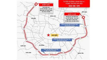 Sơ đồ quy hoạch đường Vành đai 4 qua Hà Nội và các tỉnh Hưng Yên, Bắc Ninh. (Ảnh: NGỌC HẢI)