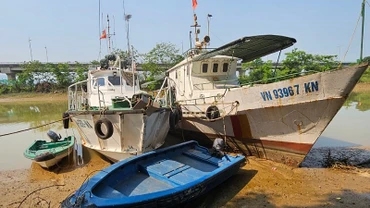 Hai tàu kiểm ngư đang phải nằm bờ gần một tháng nay.