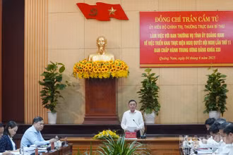 Đồng chí Trần Cẩm Tú, Ủy viên Bộ Chính trị, Thường trực Ban Bí thư, phát biểu tại buổi làm việc.