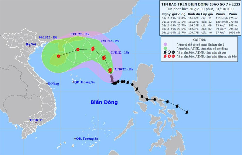 Vị trí và hướng di chuyển của bão số 7. (Nguồn: nchmf.gov.vn)