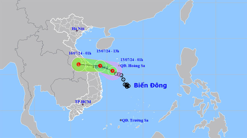 Vị trí và hướng di chuyển của áp thấp nhiệt đới. (Nguồn: nchmf.gov.vn)