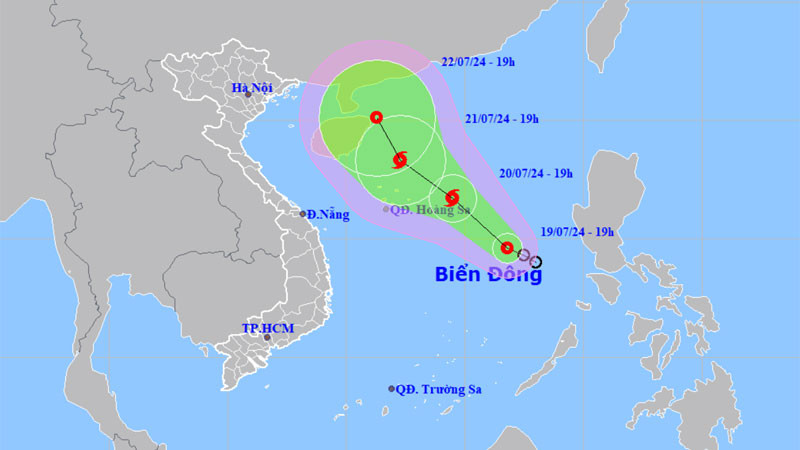 Vị trí và hướng di chuyển của áp thấp nhiệt đới. (Nguồn: nchmf.gov.vn)
