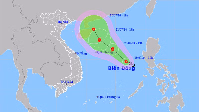 Vị trí và hướng di chuyển của áp thấp nhiệt đới. (Nguồn: nchmf.gov.vn)