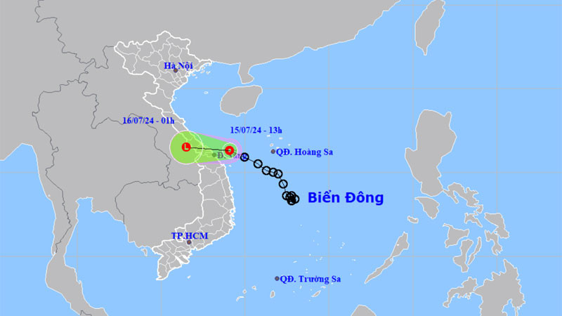 Vị trí và hướng di chuyển của áp thấp nhiệt đới. (Nguồn: nchmf.gov.vn)