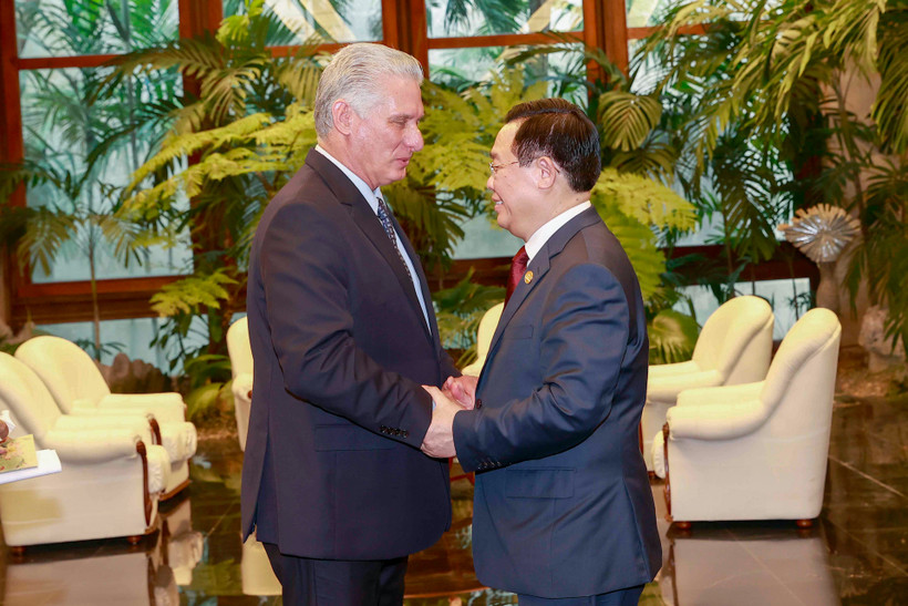 Chủ tịch Quốc hội Vương Đình Huệ hội kiến Chủ tịch nước Cộng hòa Cuba Miguel Díaz-Canel.