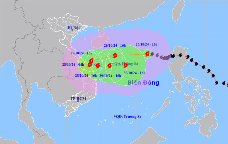 Vị trí và hướng di chuyển của bão số 6. (Nguồn: nchmf.gov.vn)