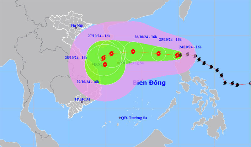 Vị trí và hướng di chuyển của bão số 6. (Nguồn: nchmf.gov.vn)