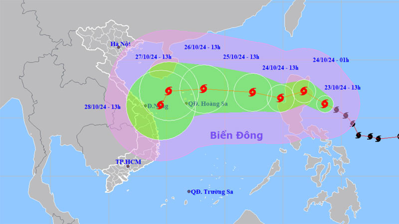 Vị trí và hướng di chuyển của bão Trà Mi. (Nguồn: nchmf.gov.vn)