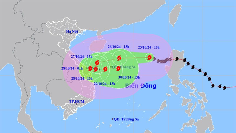 Vị trí và hướng di chuyển của bão số 6. (Nguồn: nchmf.gov.vn)