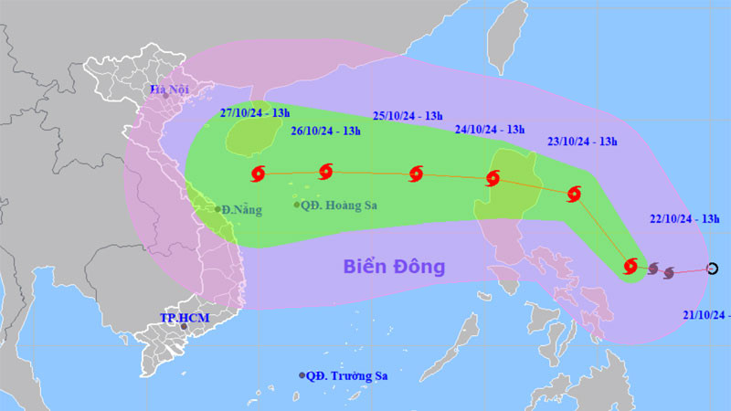Vị trí và hướng di chuyển của bão TRAMI. (Nguồn: nchmf.gov.vn)