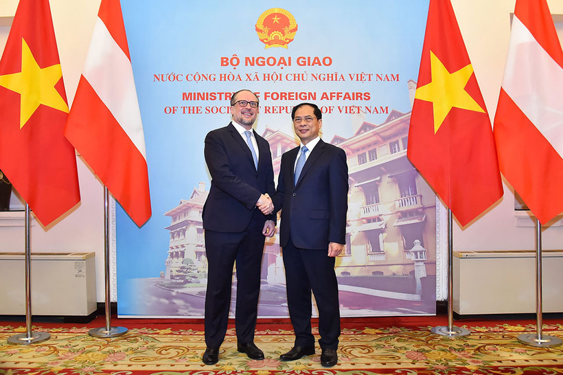 Bộ trưởng Ngoại giao Bùi Thanh Sơn với Bộ trưởng Ngoại giao Cộng hòa Áo Alexander Schallenberg.