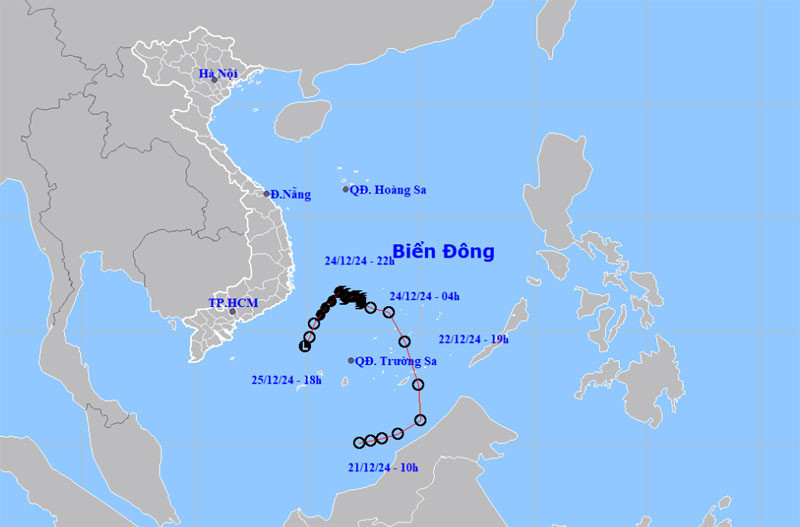 Trong 12 giờ tới, vùng áp thấp tiếp tục di chuyển theo hướng Tây Nam suy yếu và tan dần.