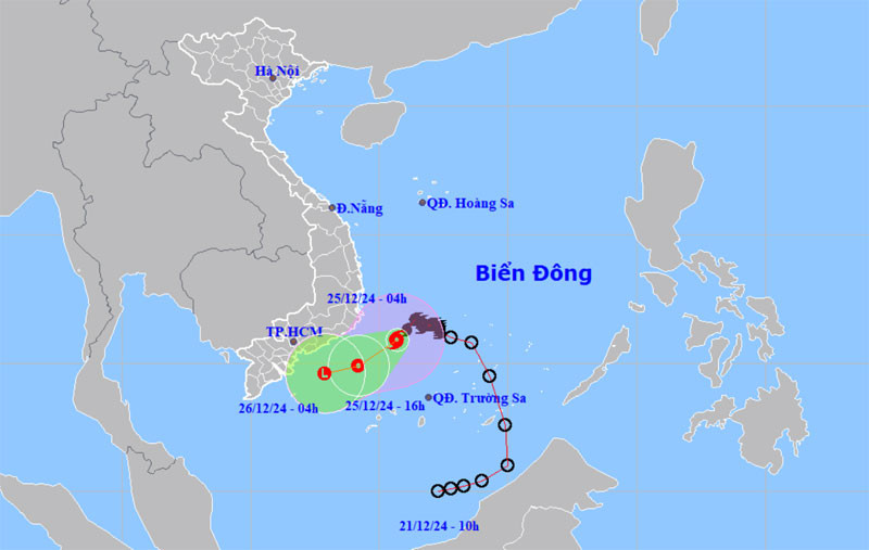 Vị trí và hướng di chuyển của bão số 10. (Nguồn: nchmf.gov.vn)