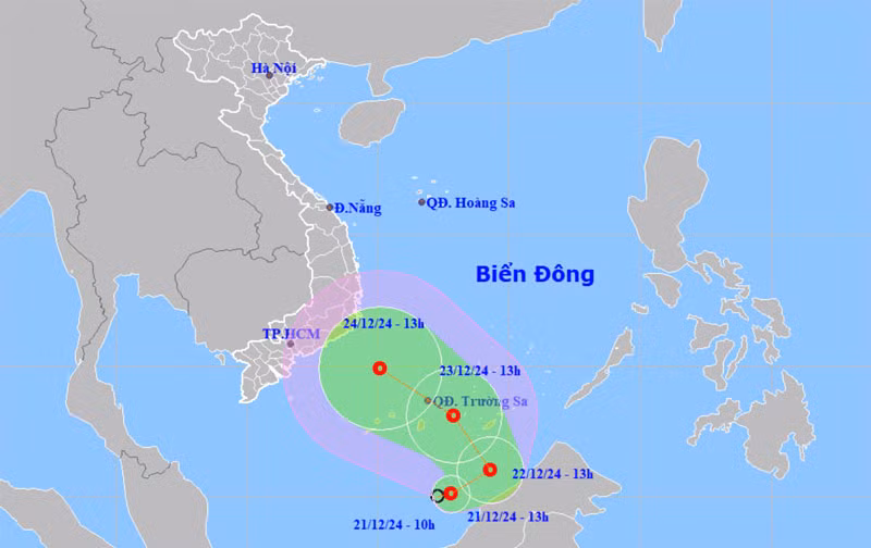 Vị trí và hướng di chuyển của áp thấp nhiệt đới. (Nguồn: nchmf.gov.vn)