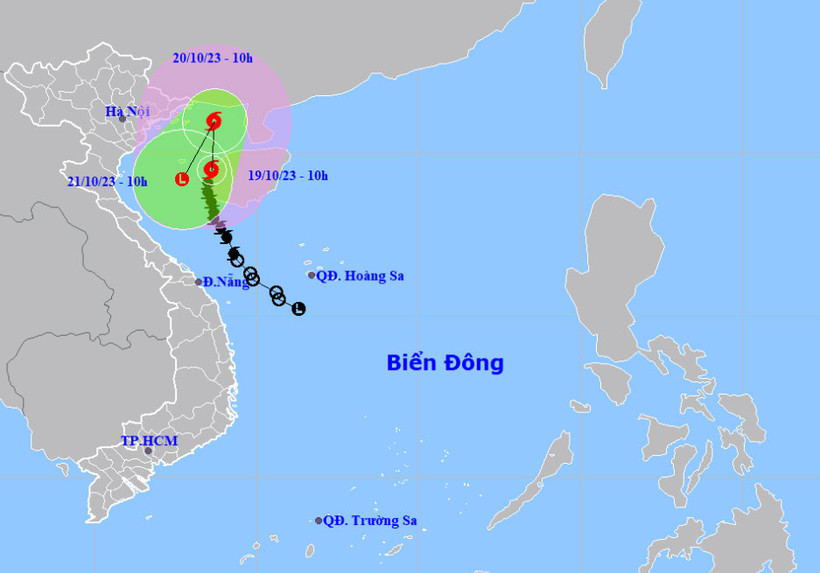 Vị trí và hướng di chuyển của bão số 5 lúc 10 giờ ngày 19/10. (Nguồn: nchmf.gov.vn)
