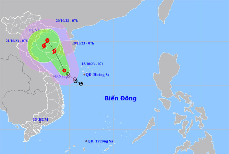 Vị trí và hướng di chuyển của áp thấp nhiệt đới. (Nguồn: nchmf.gov.vn)