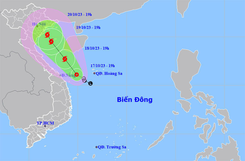 Vị trí và hướng di chuyển của áp thấp nhiệt đới. (Nguồn: nchmf.gov.vn)