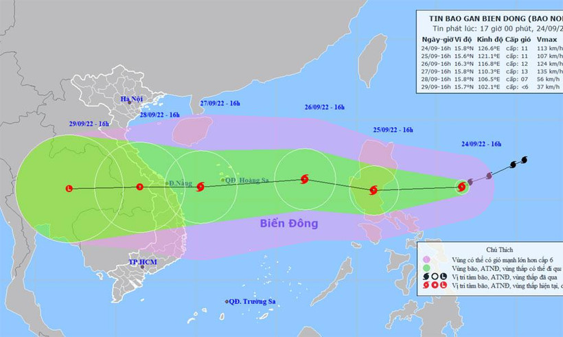 Vị trí và hướng di chuyển của bão Noru. (Nguồn: nchmf.gov.vn)